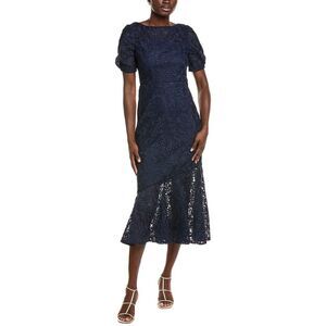 Kay Unger Womens Portia Tea-Length Dress, Blue